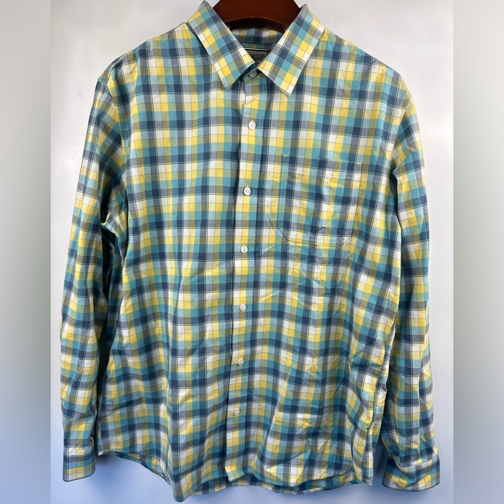 L. L. Bean Blue/Green Plaid Flannel Shirt L-Reg Slightly Fitted Item ID‎ 513829